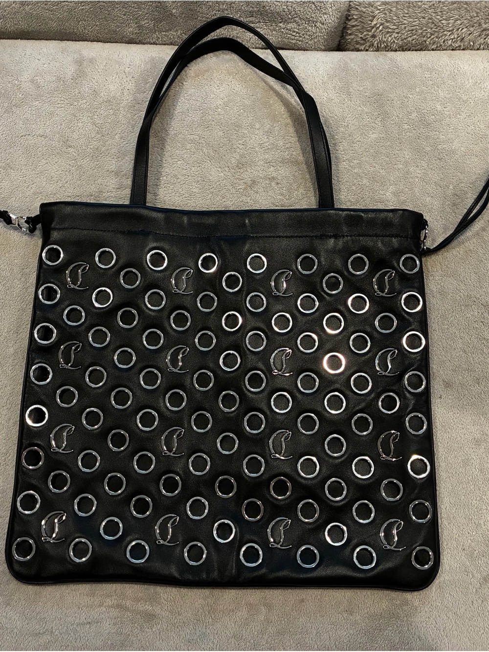 Christian Louboutin Black Leather Circle-Stud Tote Bag